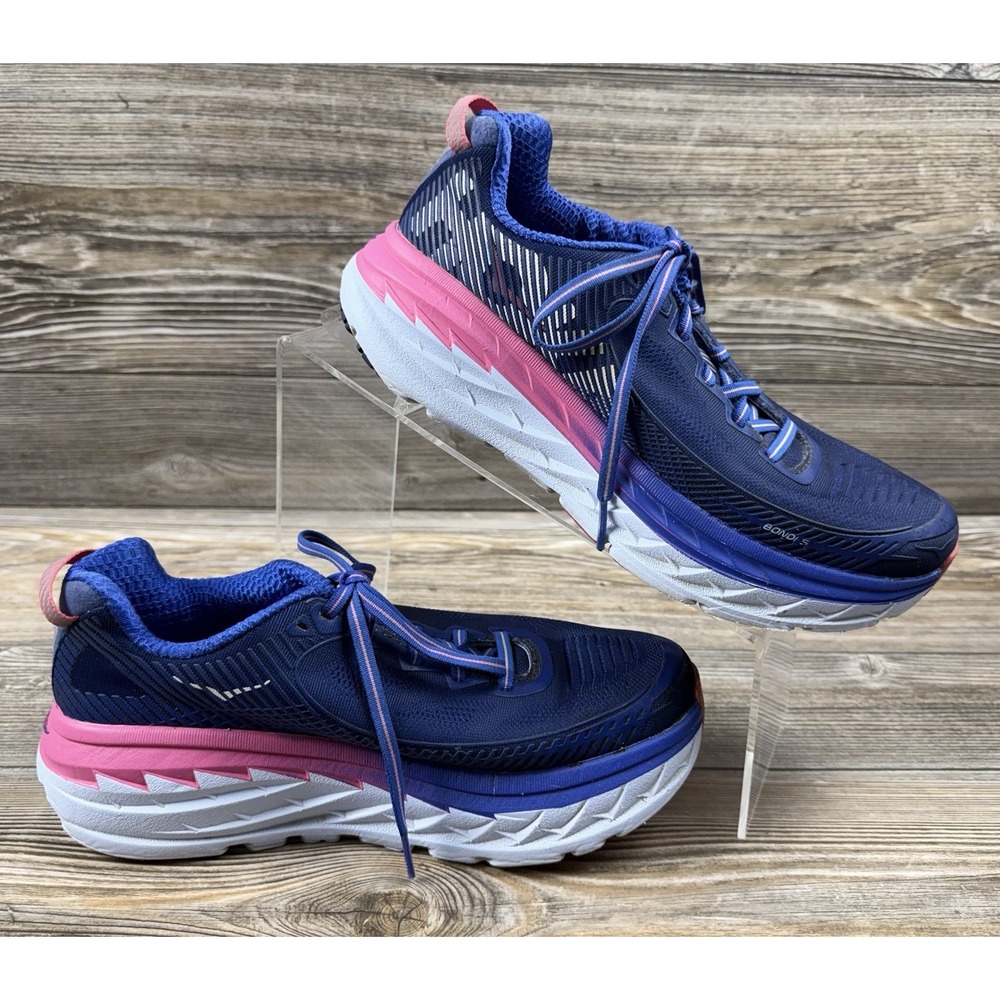 Hoka One One Bondi 5 Womens Running Shoes Blue Pink 1014759 BSTW Size 7.5